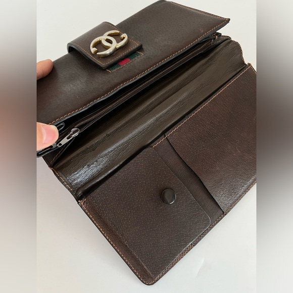 70s’ Vintage GUCCI GG Sylvie Web Sherry Line Brown Leather Clutch Bag - Picture 9 of 15